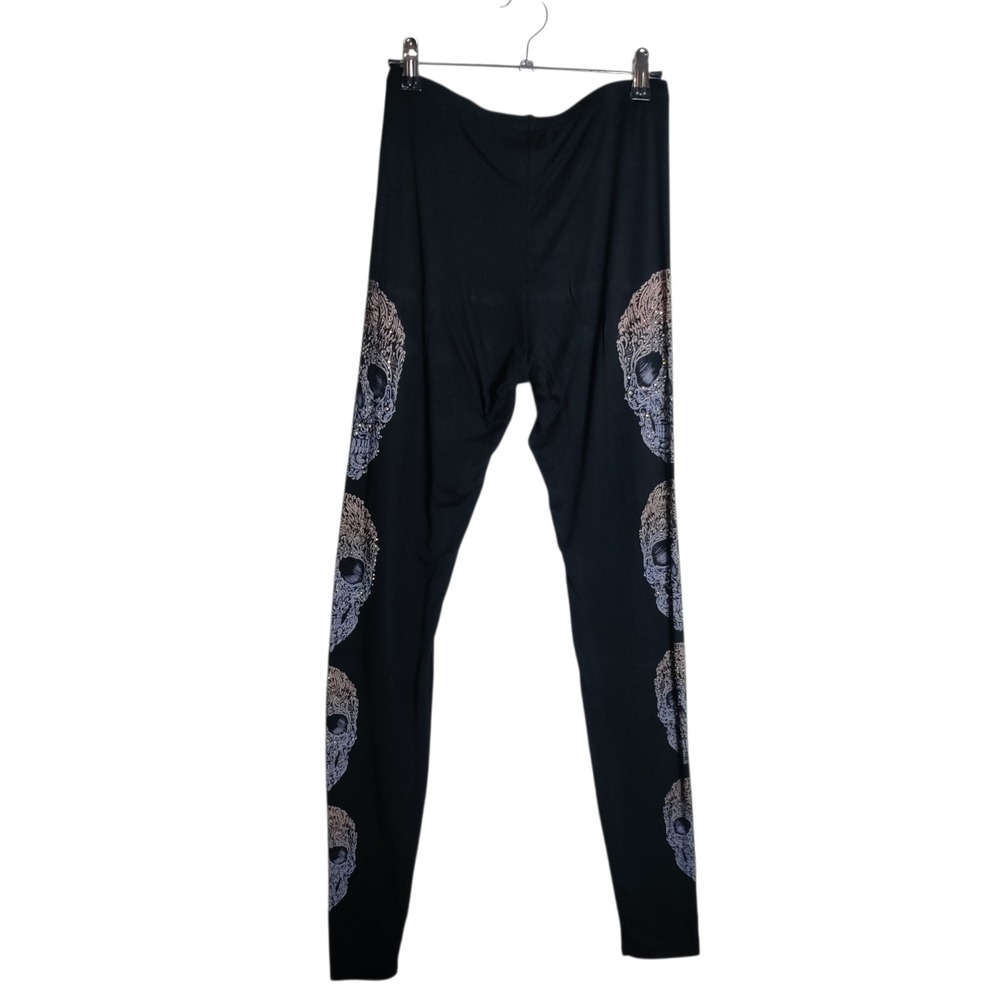 Vocal USA Black Rhinestone Skull Leggings Womens Medium Style 11799P Made in USA